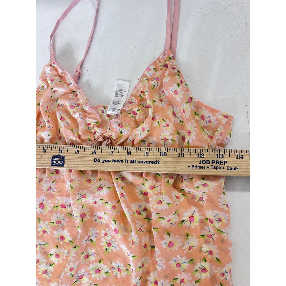 Peach Floral Mesh Camisole Ruffle Daisy Top Sleep Top Babydoll Style - Picture 7 of 10